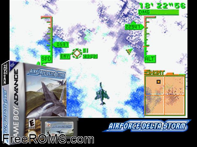 Airforce Delta Storm Gameboy Advance game showing 3D box cover and gameplay screenshot